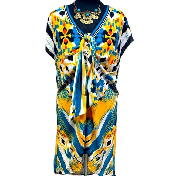 Jealous Tomato Abstract Vneck Tie Front Dress - Picture 1 of 5